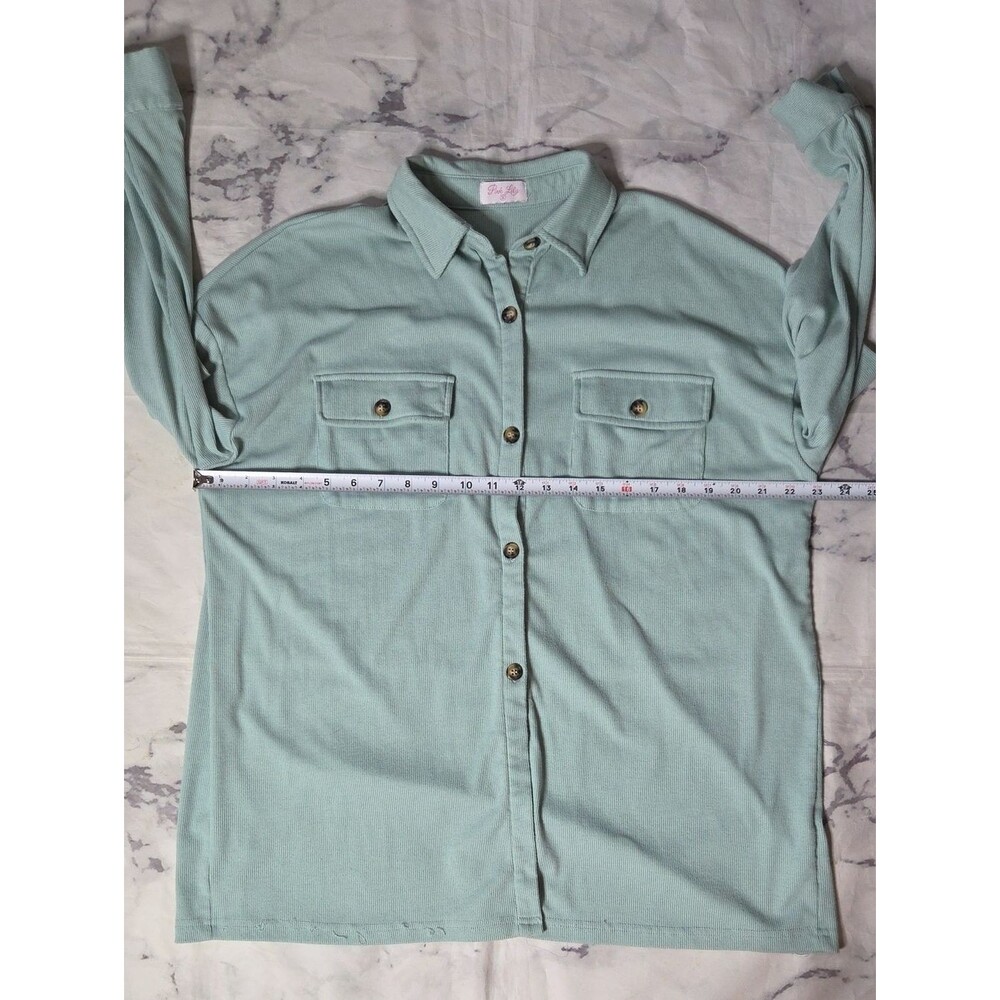 Pink Lily Mint Ribbed Button Front Top - Picture 6 of 8